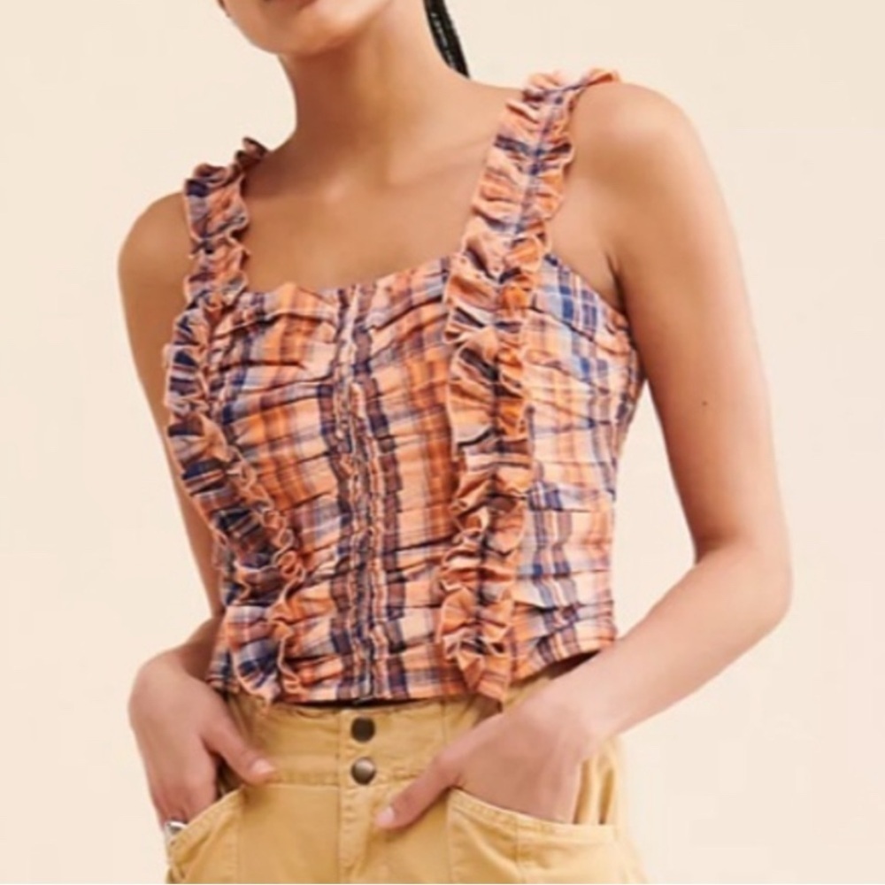Anthropology Verb Singhee orange plaid top, XS